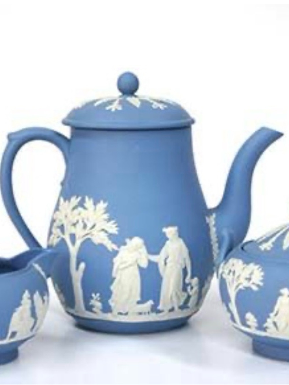 Iconic Wedgwood Blue Jasperware 3 Piece Coffee Service set Pristine Condition